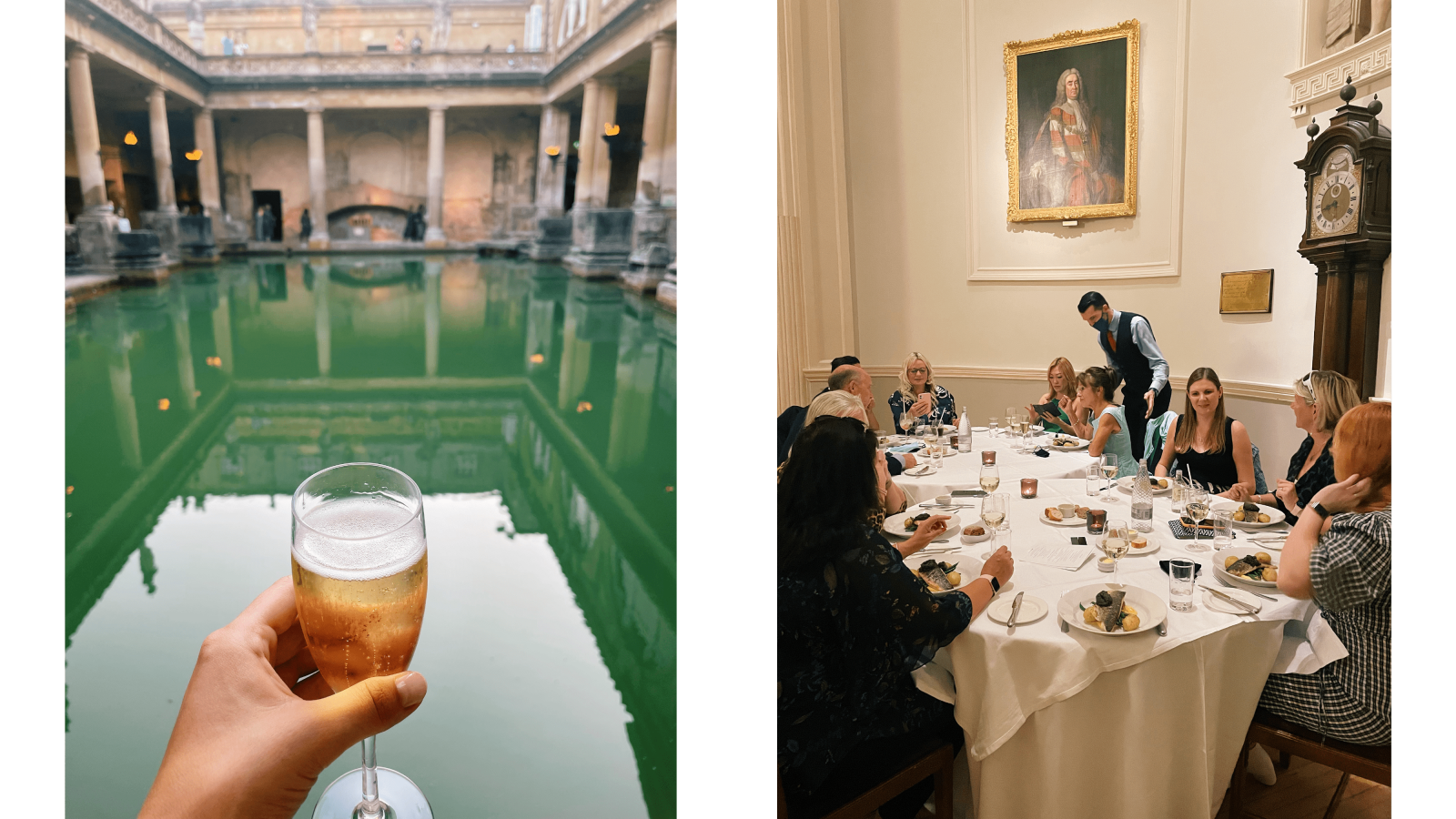 Roman Bath and people dining at the Pump Room